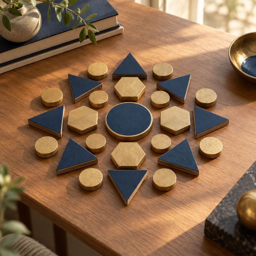 Decorative illustration of abstract shape sequences representing non-verbal reasoning